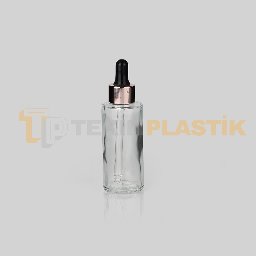 50 ml Toptan Premium Cam Damlalıklı Dropper Şişe Metal Rose Gold Siyah Damlalık Takımlı