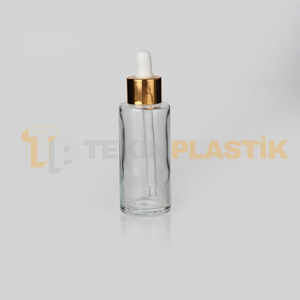 60 ml Toptan Premium Cam Damlalıklı Dropper Şişe Metal Gold Beyaz Damlalık Takımlı
