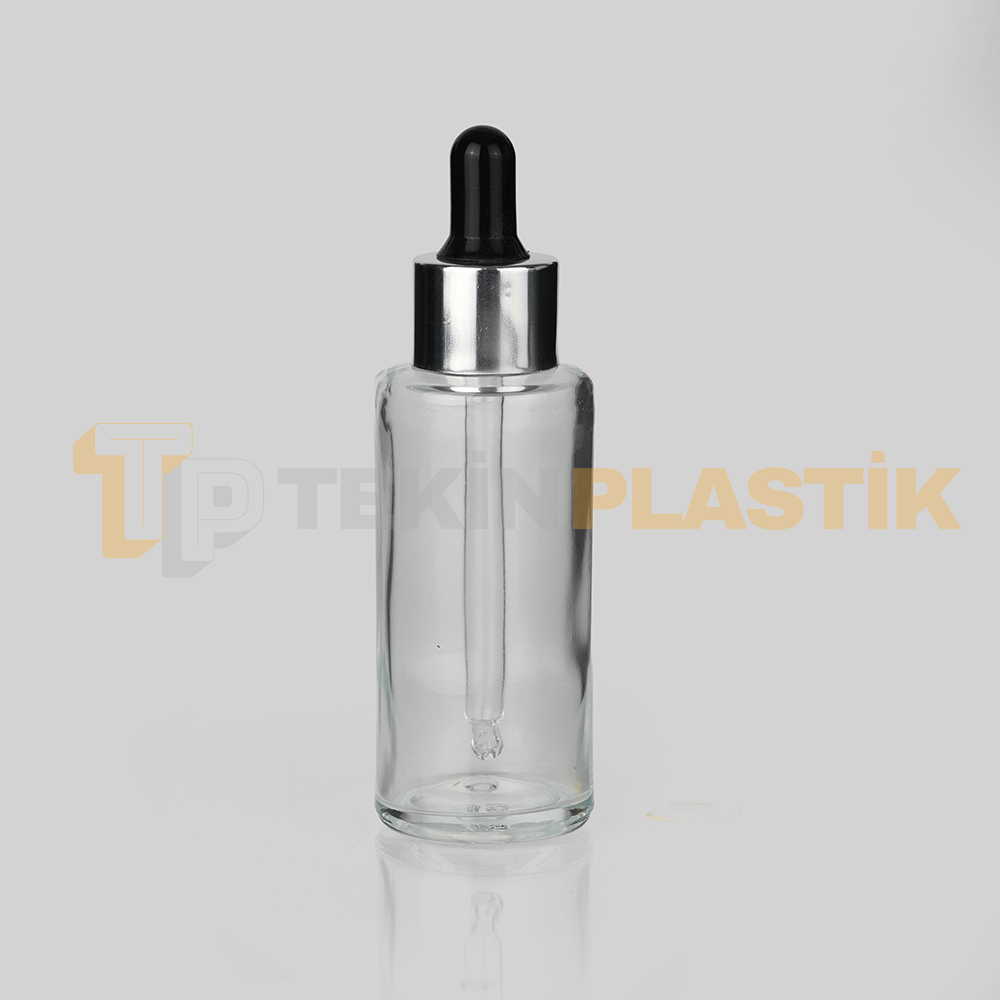 60 ml Toptan Premium Cam Damlalıklı Dropper Şişe Metal Gümüş Siyah Damlalık Takımlı