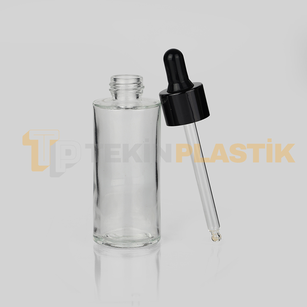 60 ml Toptan Premium Cam Damlalıklı Dropper Şişe Metal Siyah Damlalık Takımlı