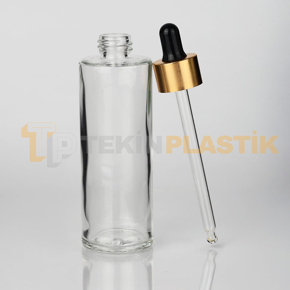 90 ml Toptan Premium Cam Damlalıklı Dropper Şişe Metal Gold Siyah Damlalık Takımlı