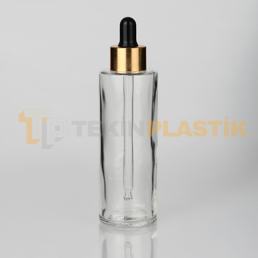 90 ml Toptan Premium Cam Damlalıklı Dropper Şişe Metal Gold Siyah Damlalık Takımlı