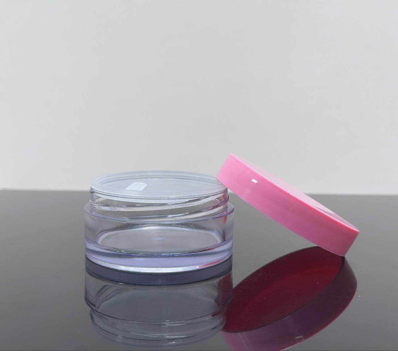50 ml Şeffaf Pembe Kapaklı Tıpalı Akrilik Kavanoz