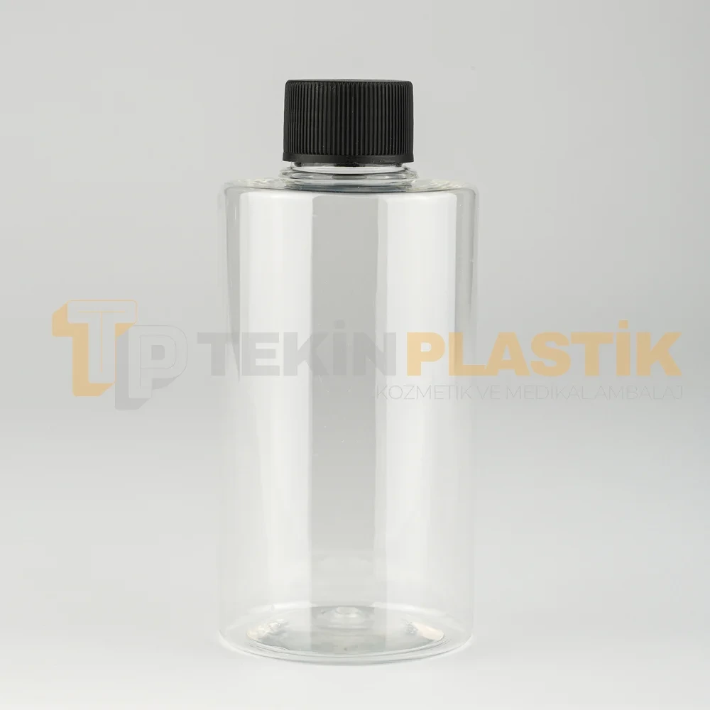 Toptan Pet Şişe 200 ML Şeffaf Contalı Düz Siyah Kapaklı 
