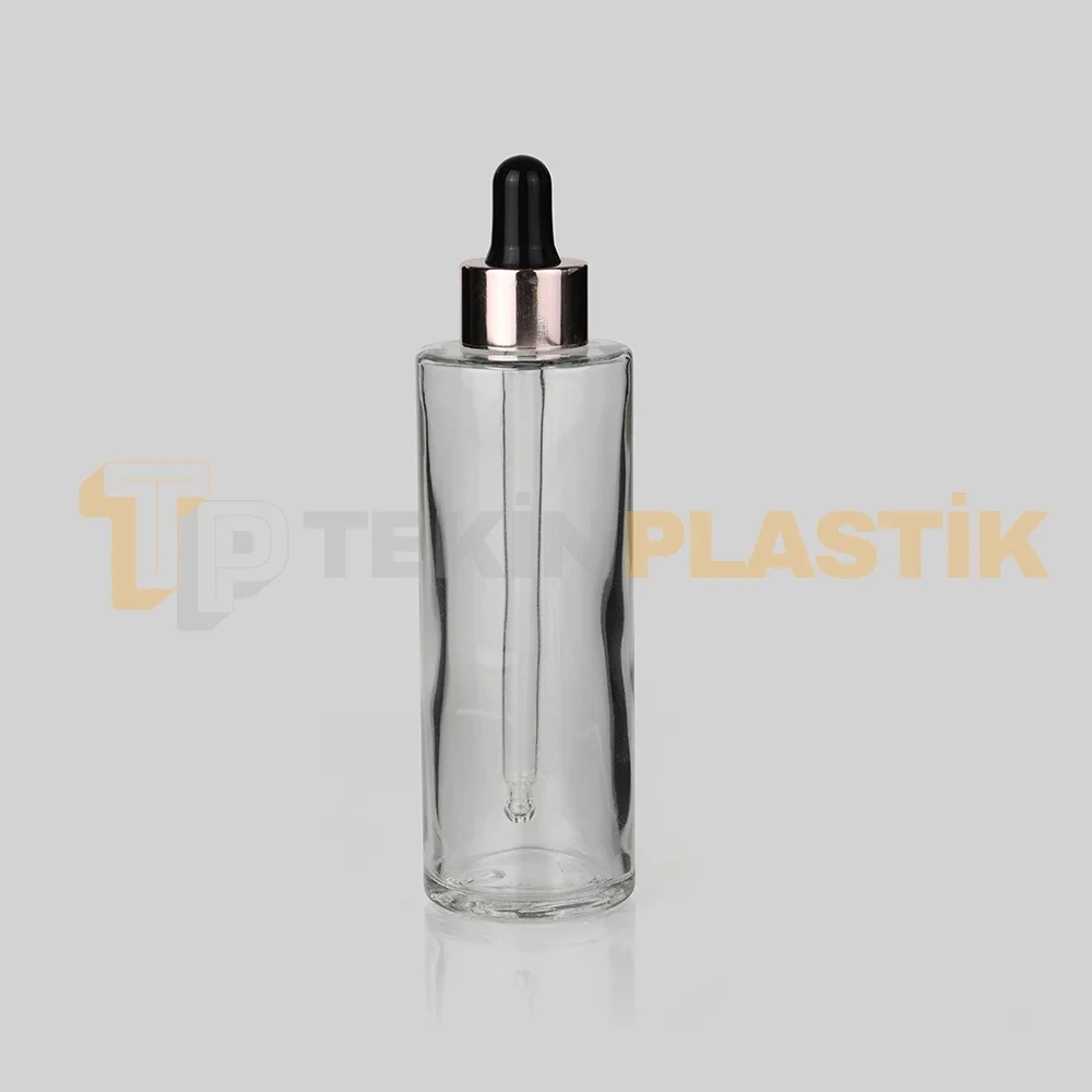 90 ml Toptan Premium Cam Damlalıklı Dropper Şişe Metal Rose Gold Siyah Damlalık Takımlı
